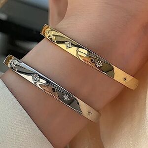 Starburst North Star SET OF TWO  Sterling Silver and Gold  Bangles Cuff Bracelet